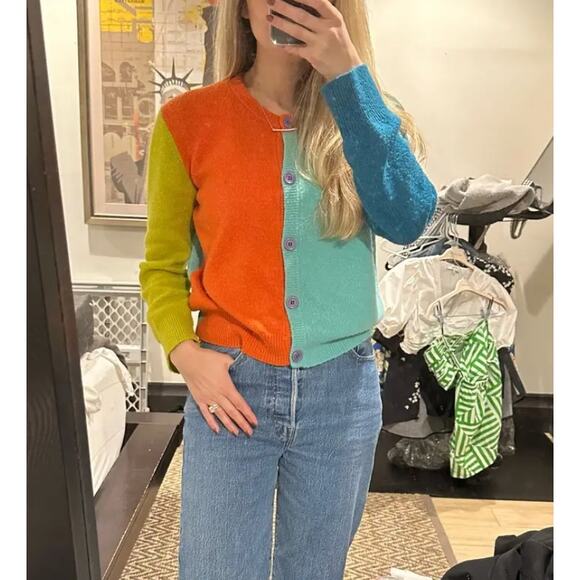 Simon Miller Blue Colorblock Cardigan Sweater SMALL Alpaca Wool Whimsical $365 - Picture 5 of 12